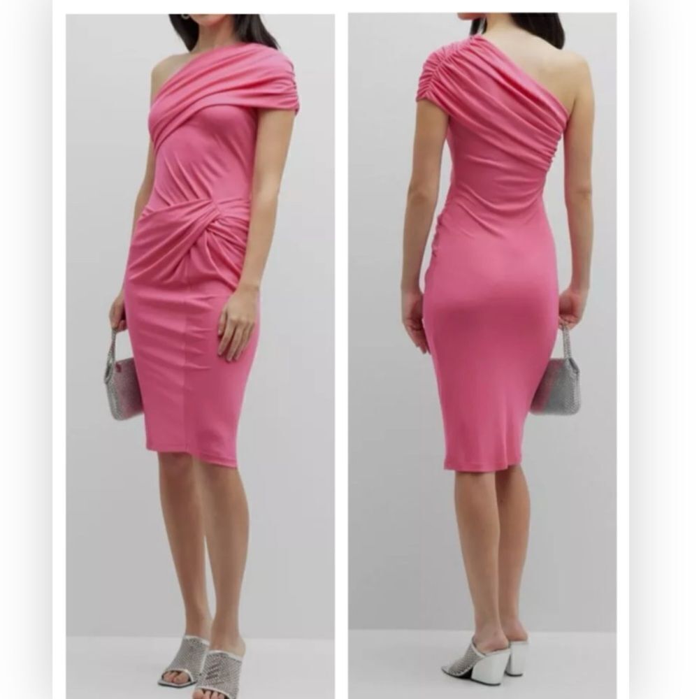 Stella McCartney One-Shoulder Silk Ruched Dress Bubble Gum Size 38/8 NWT $2200